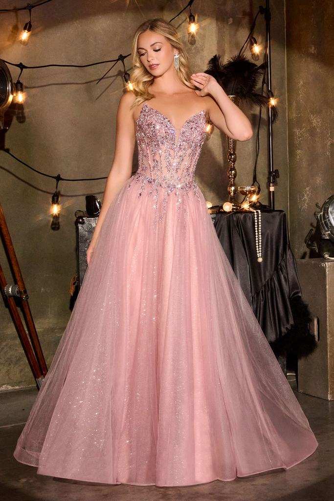 Vestido línea A escote corazón cuentas de cristal (2)