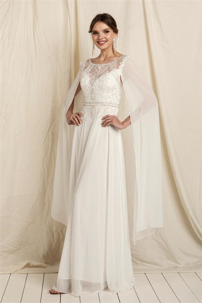 Vestido línea A con mangas de capa (S)