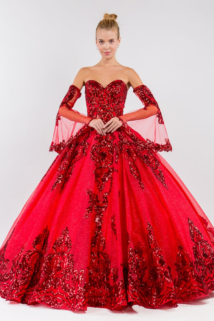 Vestido bordado en lentejuela con manga desmontable (XS)